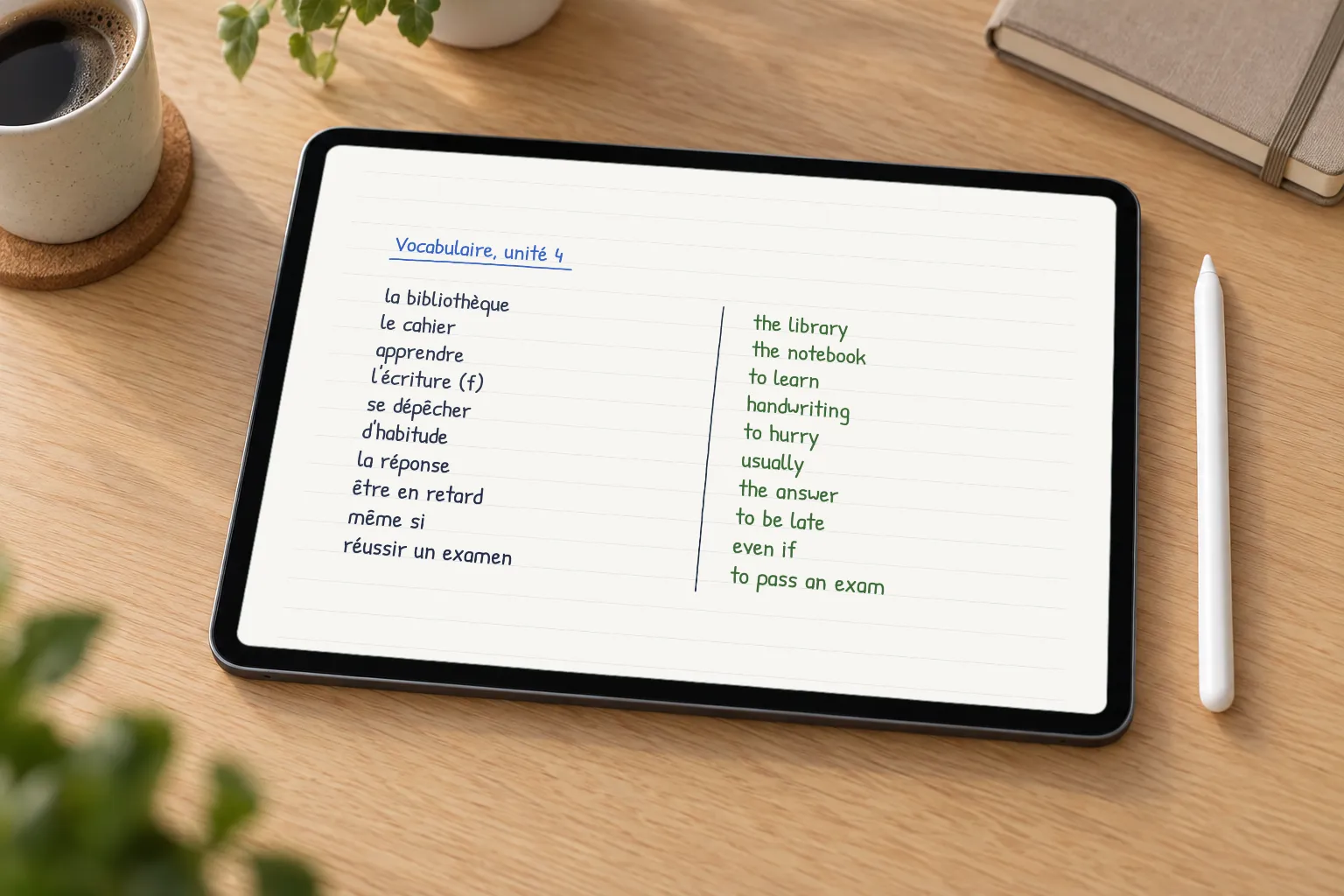 A French vocab list in two columns